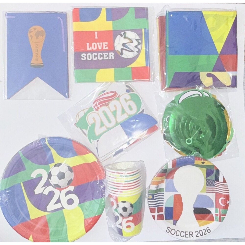 World Cup 2026 Soccer Party Supplies Set 20 Guests Plates Cups Napkins Decor